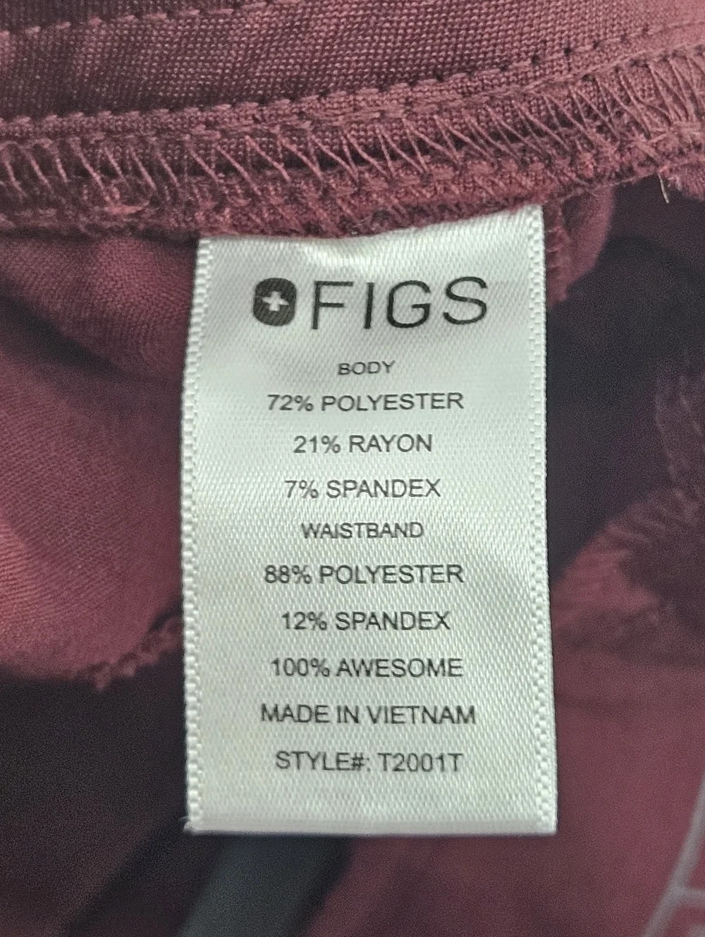 Figs Axim Cargo Scrub Pant Burgundy Men's Size M Tall Straight Leg Nurse Medical